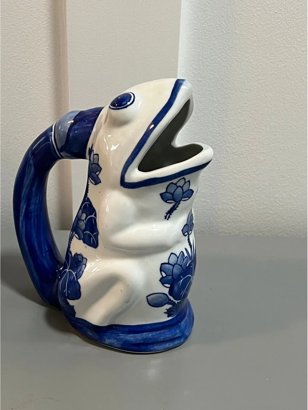 Blue & White Chinoiserie Frog Pitcher